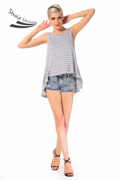 Новый стильный леди женщины мода полосатый рукавов о-образным шею майка 31 |