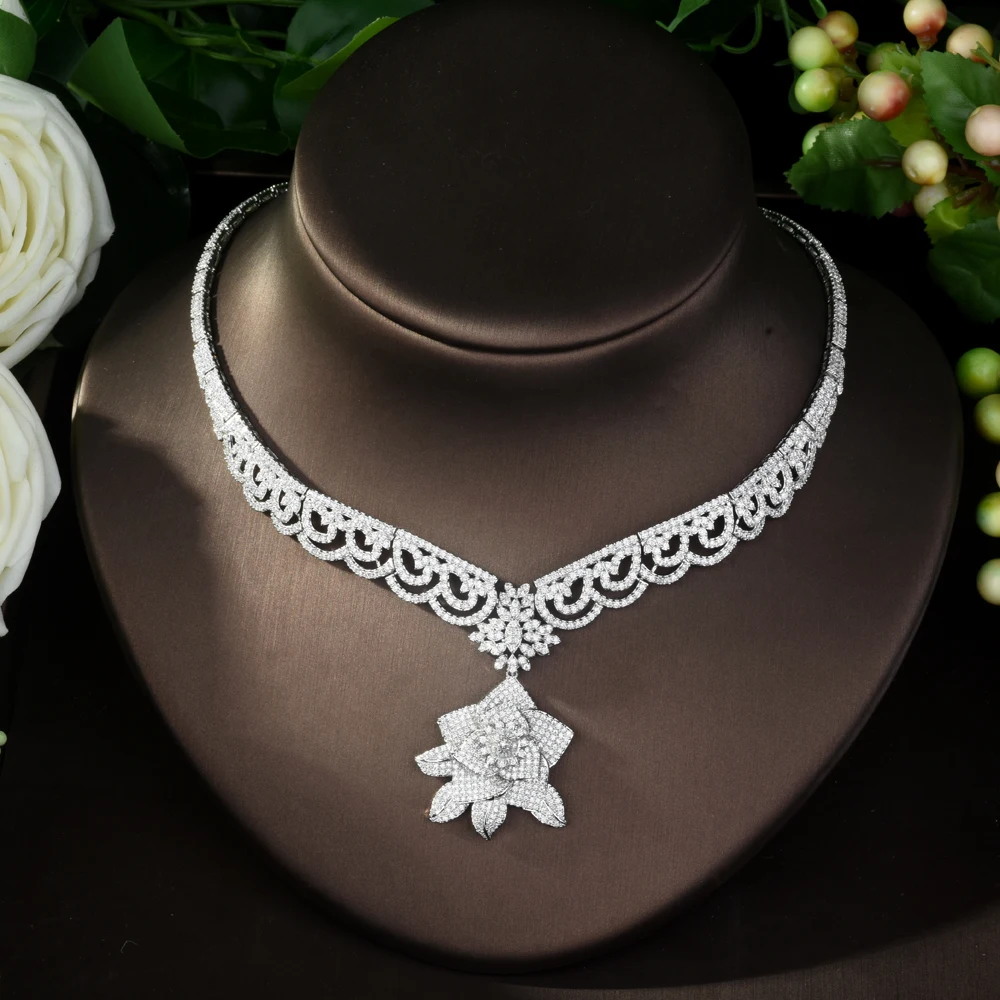 Hibride роскошь цветок Форма 4 предмета в комплекте в нигерийском стиле AAA кубический циркон комплекты украшений для женщин свадебные Дубай белый Цвет свадебных ювелирных изделий N-971