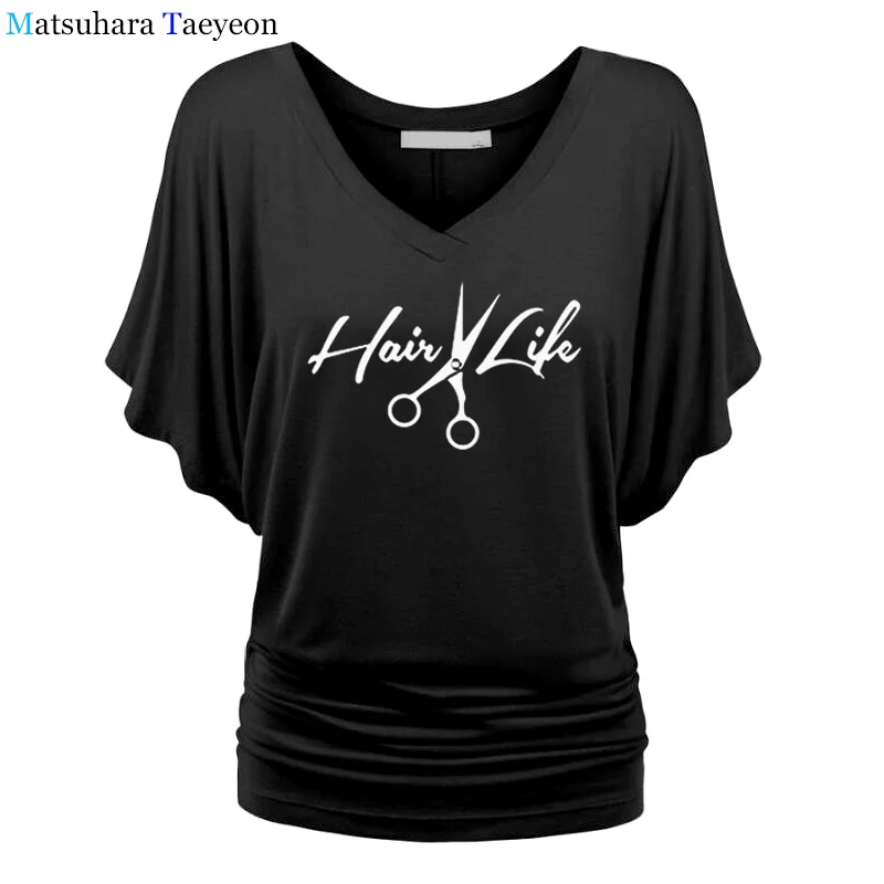 Hair Life Harajuku футболка женская с принтом летняя хлопковая с рукавом летучая мышь хип-хоп футболка с v-образным вырезом Топы Camisa t132 - Цвет: 1
