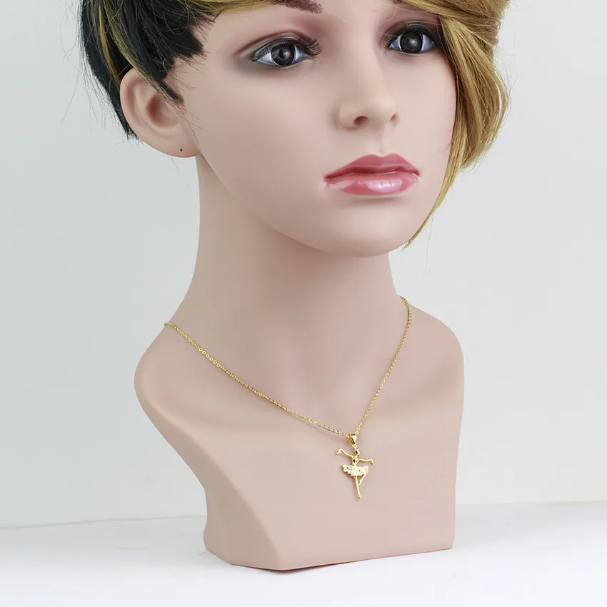 Женское ожерелье с подвеской для балерины колье золотого цвета кристаллами