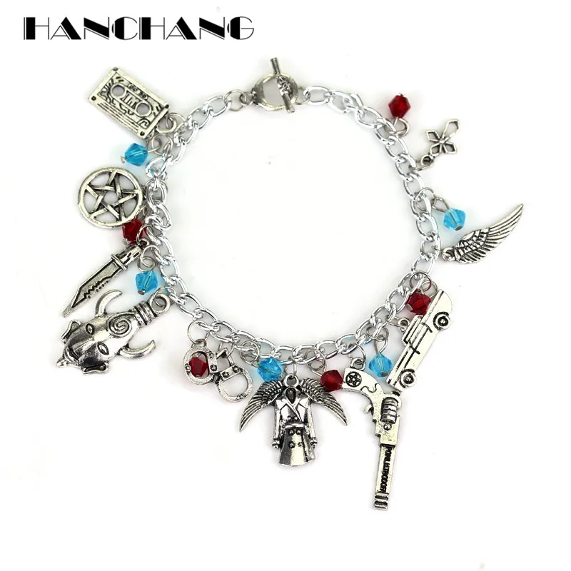 

a bracelet Charms Movie Series Jewelry Supernatural Dean Winchester Gun Sword Beads Pendants Bracelets for Women Punk bangle