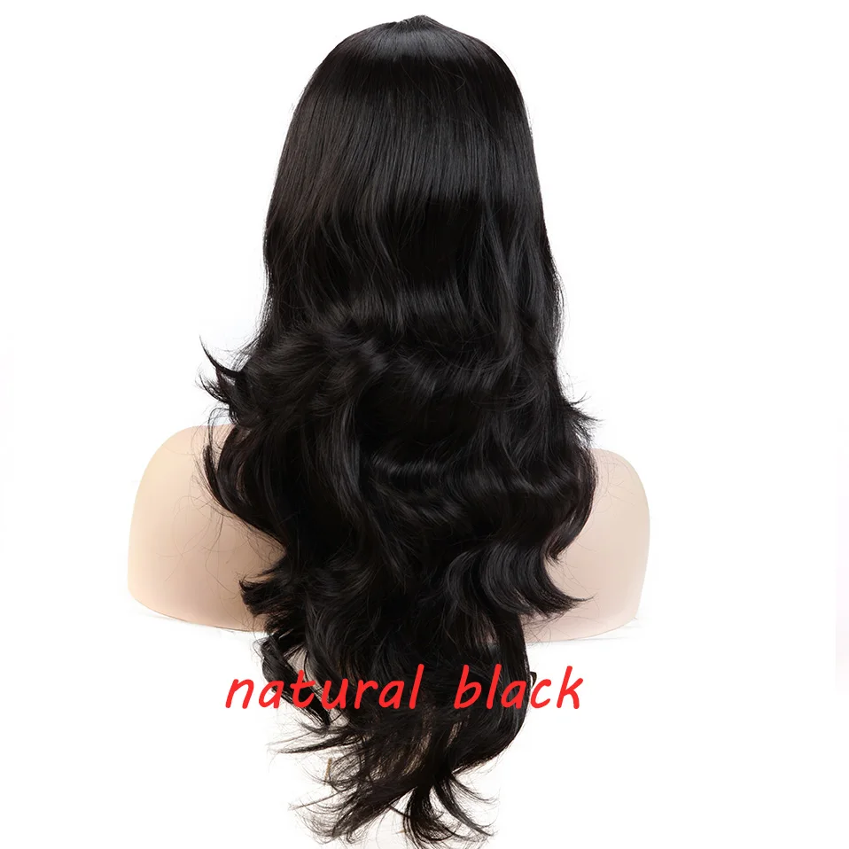 S-noilite 18 дюймов Glueless длинные волнистые синтетические не кружевные передние парики термостойкие натуральные волосы парики для женщин - Цвет: natural black