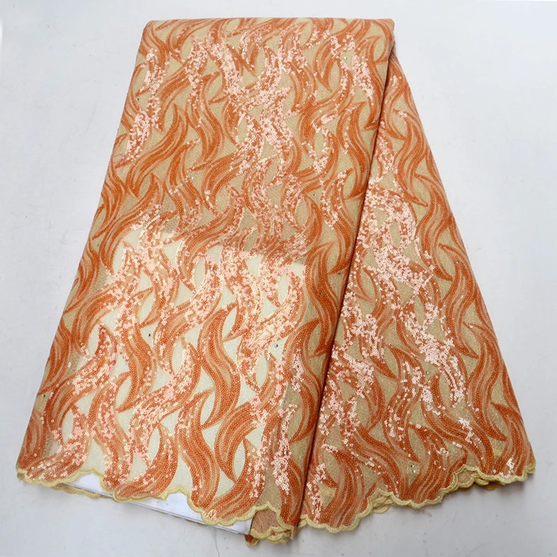 

2018 Nigeria African Paillette High Quality Shining Pink Purple sky blue Double Gauze Organza Lace Fabric with Sequins
