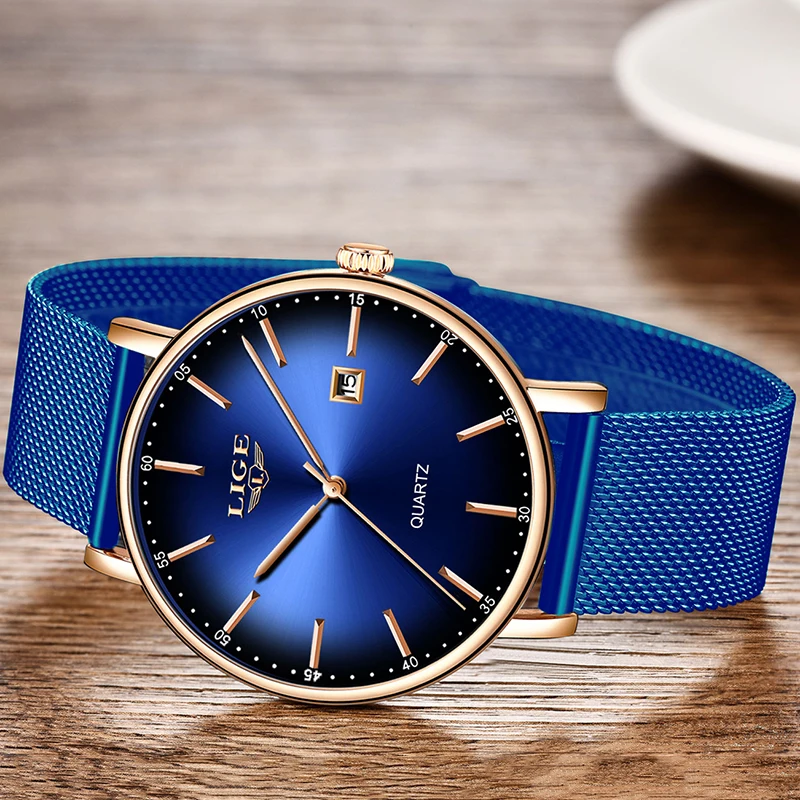 Для мужчин s часы lige Top Роскошные Брендовые спортивные Водонепроницаемый сетки