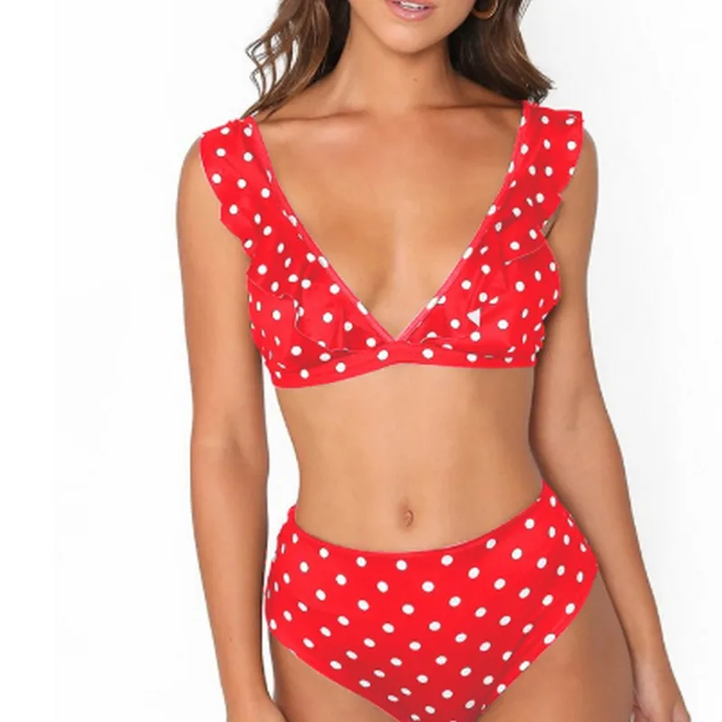 Новинка бикини в горошек сексуальный купальник с оборками Женский раздельный