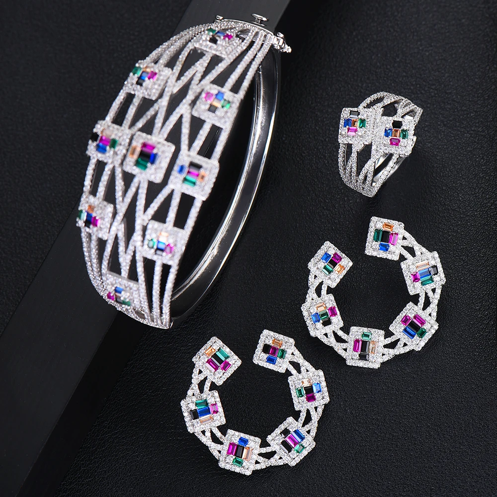 Buy GODKI BIG Luxury 3pcs EARRING Bangle Ring Sets For Women Wedding Cubic Zircon Crystal Engagement DUBAI Bridal Jewelry 2019 on
