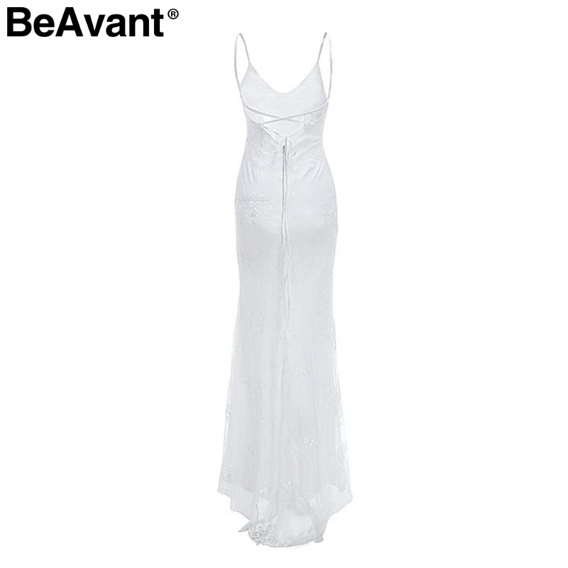 BeAvant Backless lace up women party dress Sexy white long elegant V neck strap bodycon winter female 2018 | Женская одежда