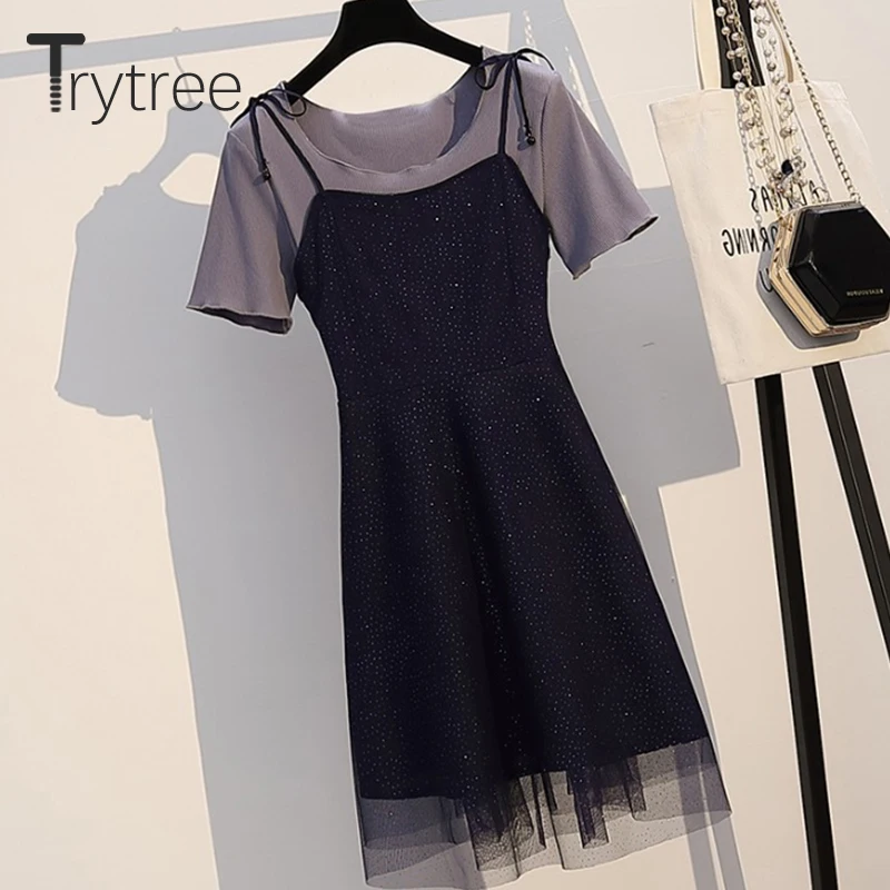 Женский комплект из двух предметов Trytree повседневный однотонный топ с o образным