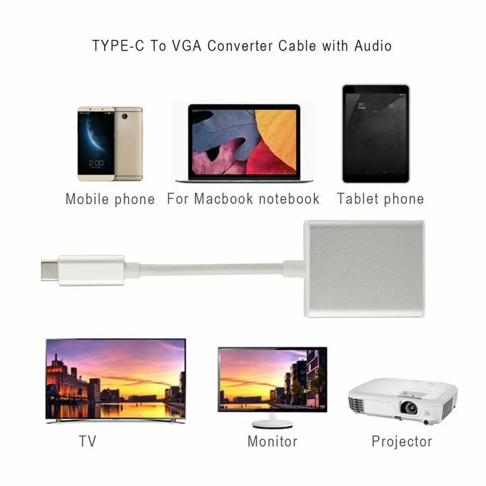 USB 3 1 type C к VGA адаптер мужчина 1080 p Женский конвертер| |