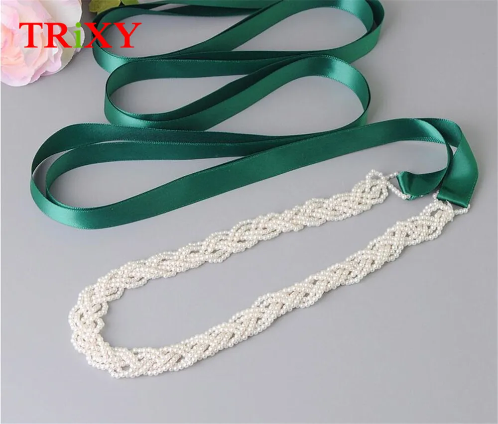 TRiXY S262 Свадебные ремни с жемчугом пояс для свадебного платья невесты лентой