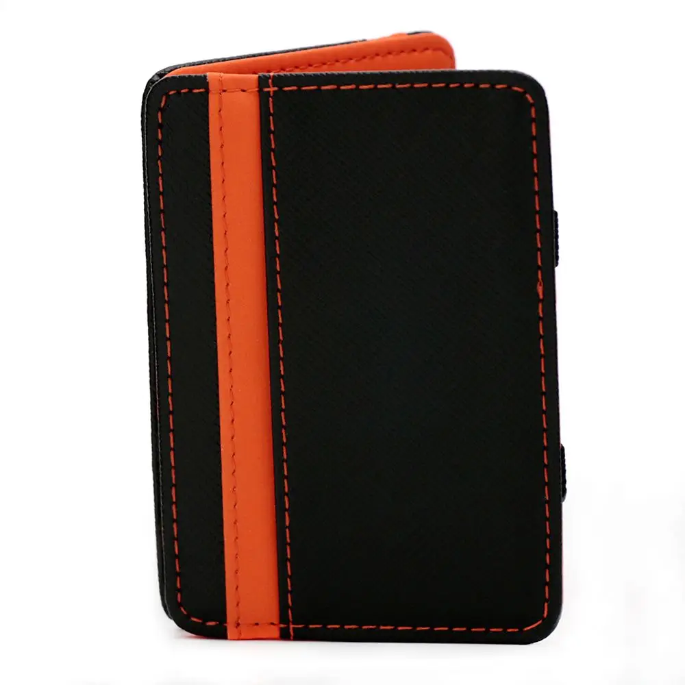 Magic Wallet Money Clip Card ID Slim Light Flip Leather Purse Clamp Money Case With Elastic Band Bifold Business Leather Wallet - Цвет: orange