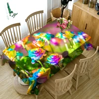 3d tablecloth color flower pattern polyester cotton material dustproof tablecloth home wedding party decoration table cloth