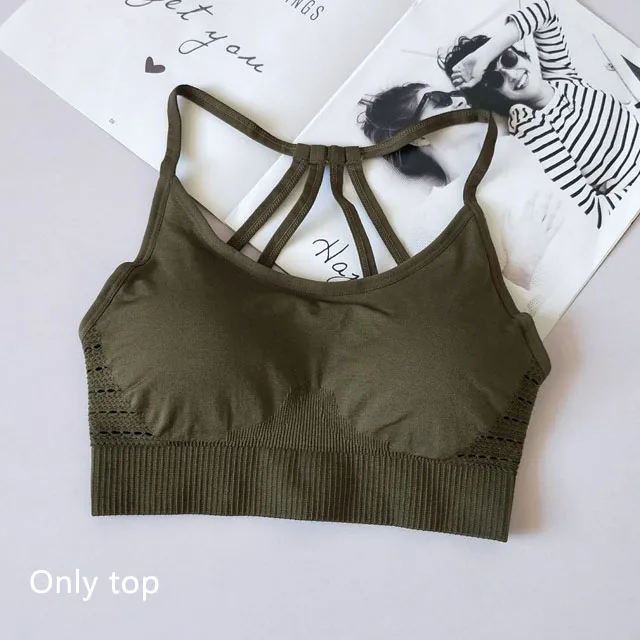 Black Top 2 шт./компл. Бесшовные Йога Комплект Для женщин Фитнес бюстгальтер спортивная женская, для спортивного зала, леггинсы, штаны на подкладке пуш-ап спортивный бюстгальтер, спортивные костюмы - Цвет: Black Top