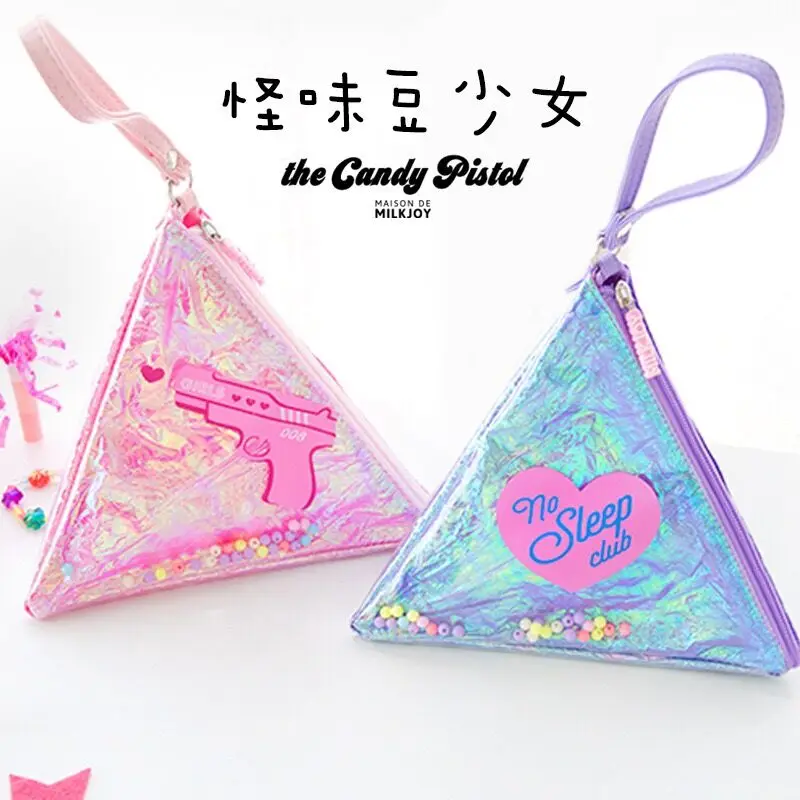 Bentoy Milkjo, лазерная голограмма, кошелек для монет, для девочек, маленькая сумка для денег, треугольный ремешок на запястье, сумочка, женская сумочка для монет, косметичка, чехол