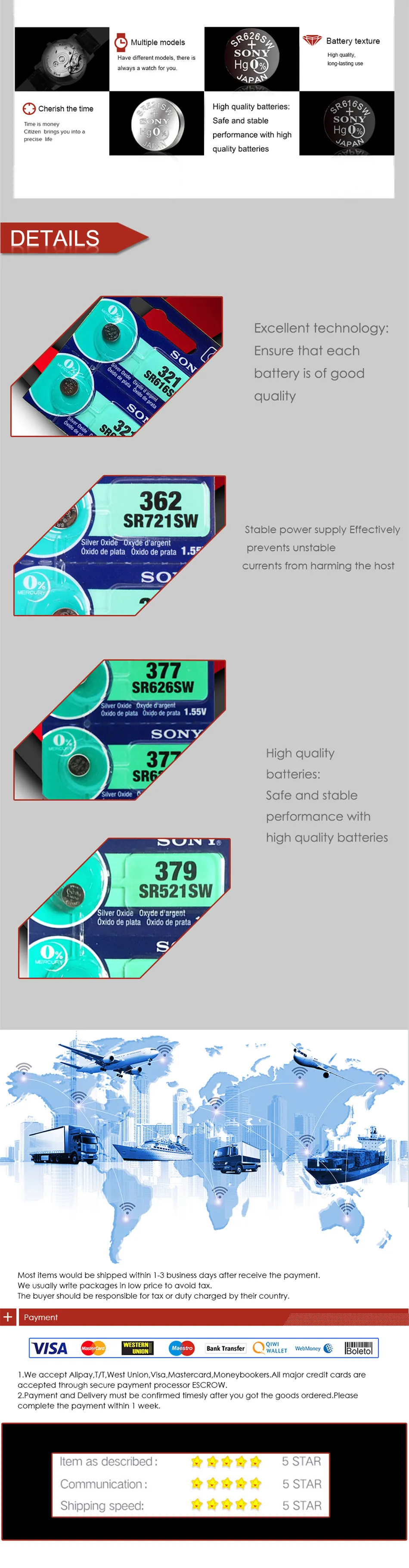 10 шт. sony 377 SR626SW SR626 AG4 1,55 в оксид серебра часы батарея SR626SW 377 Кнопка монета ячейка Сделано в Японии