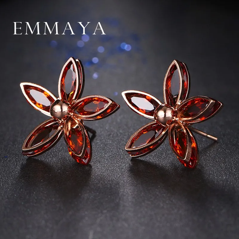 Emmaya, элегантные серьги-гвоздики с красными цветами, розовое золото, новые модные женские серьги-гвоздики в Корейском стиле, Букле д 'ореиль
