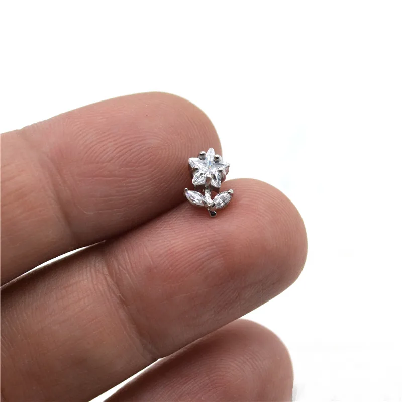 Серьги-каффы с фианитом из фианита спиральный для хряща прозрачная Цветочная