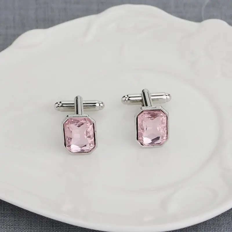 1 Pair Fashion Colorful Glass Cufflinks Cuff Links Womens Mens Dress Business Wedding Cufflinks Gift Present(Pink