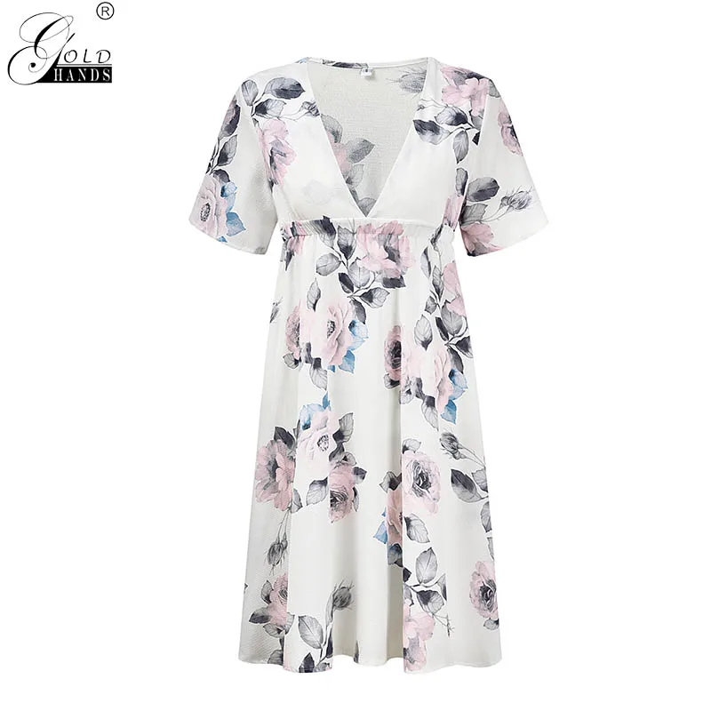 Женское богемное платье золотистого цвета с цветочным узором повседневное