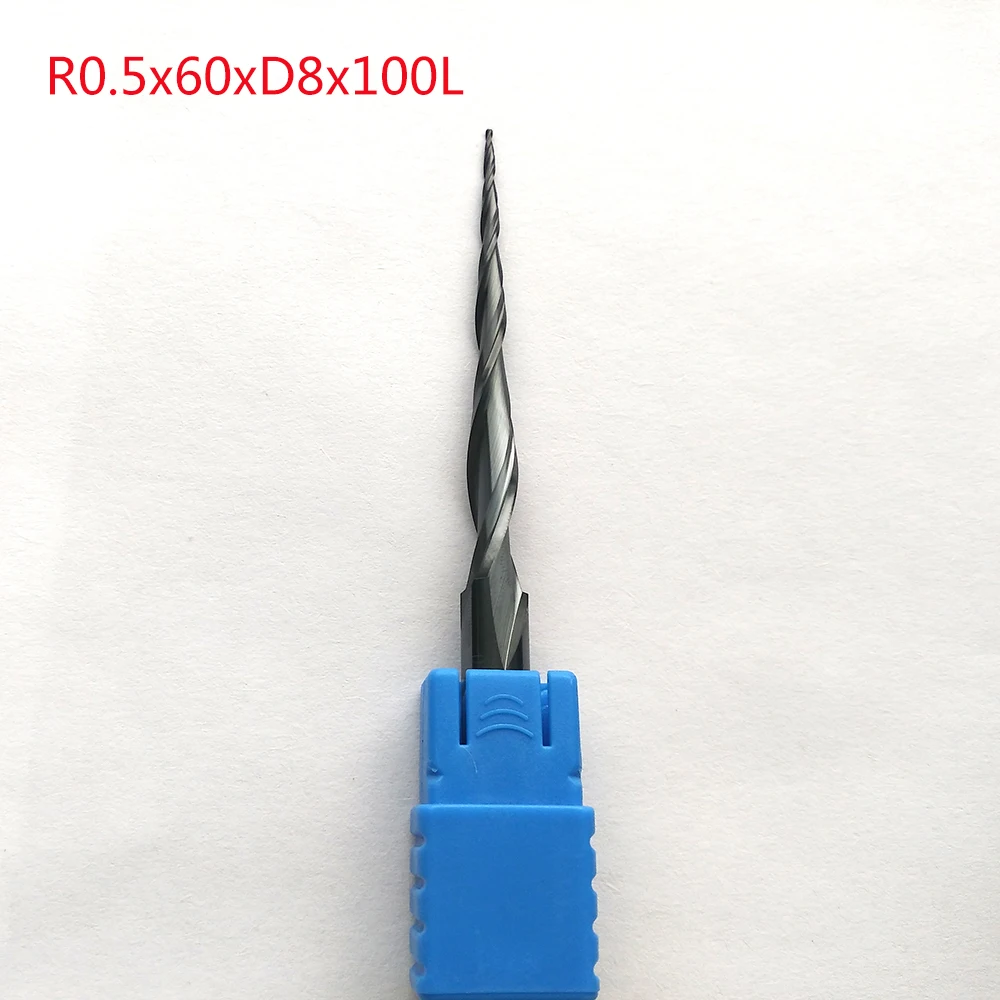 1 шт. R0.5 * D8 60 100L 2F HRC55 вольфрамовые твердосплавные удлиненные конические