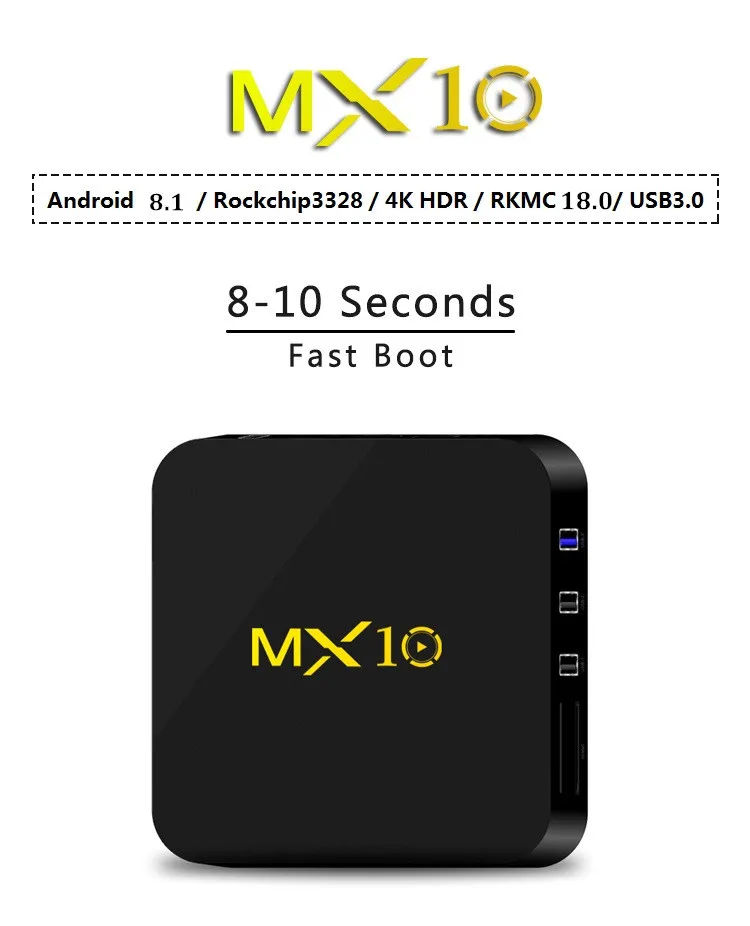 Лучшая ТВ-приставка MX10 4 Гб ОЗУ 64 ПЗУ Android 8 1 2018 RK3328 Четырехъядерный 4K HDR медиаплеер