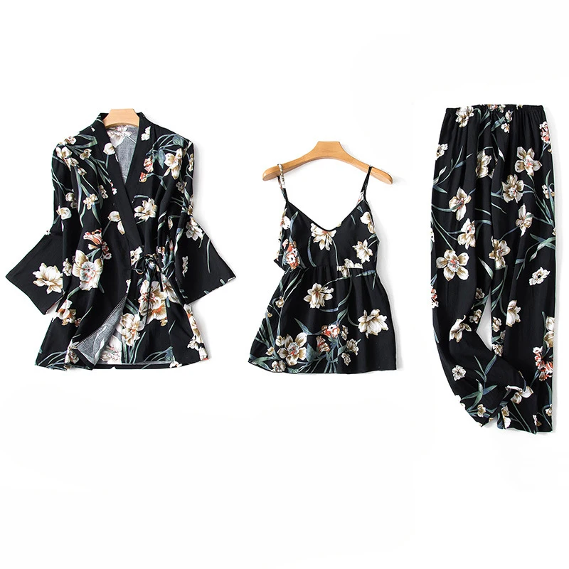 Пижама женская из вискозы 3 шт. Повседневная Домашняя одежда весенне-летние