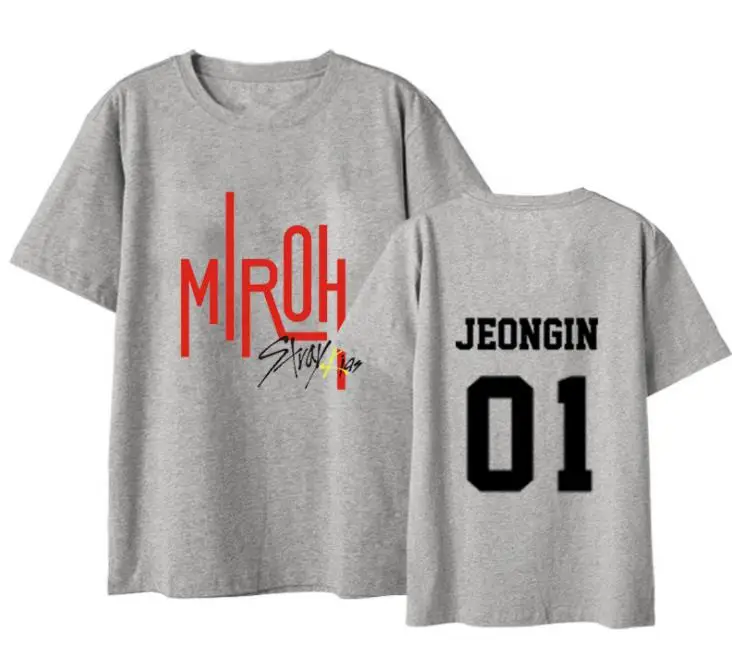 Kpop straykids new album miroh member name printing t shirt unisex fashion summer o neck short sleeve white/grey t-shirt | Женская