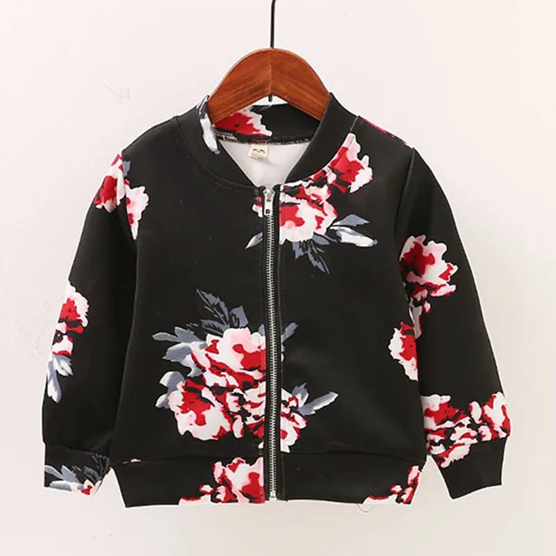 Fashion Spring Autumn Kids Girl Jacket Flower Casual Long Sleeve Zipper Trench Coats 1-5Yrs Girls Outerwear Children Clothing | Детская