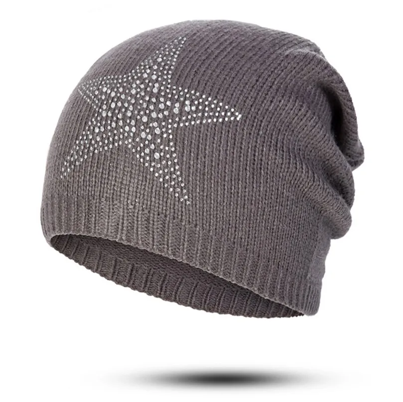 CANCHANGE новая зимняя шапка Для женщин Мягкий Вязание головные уборы Skullies Beanies однотонные теплые CottonFemale модные стразы Кепки Шапка-бини - Цвет: I