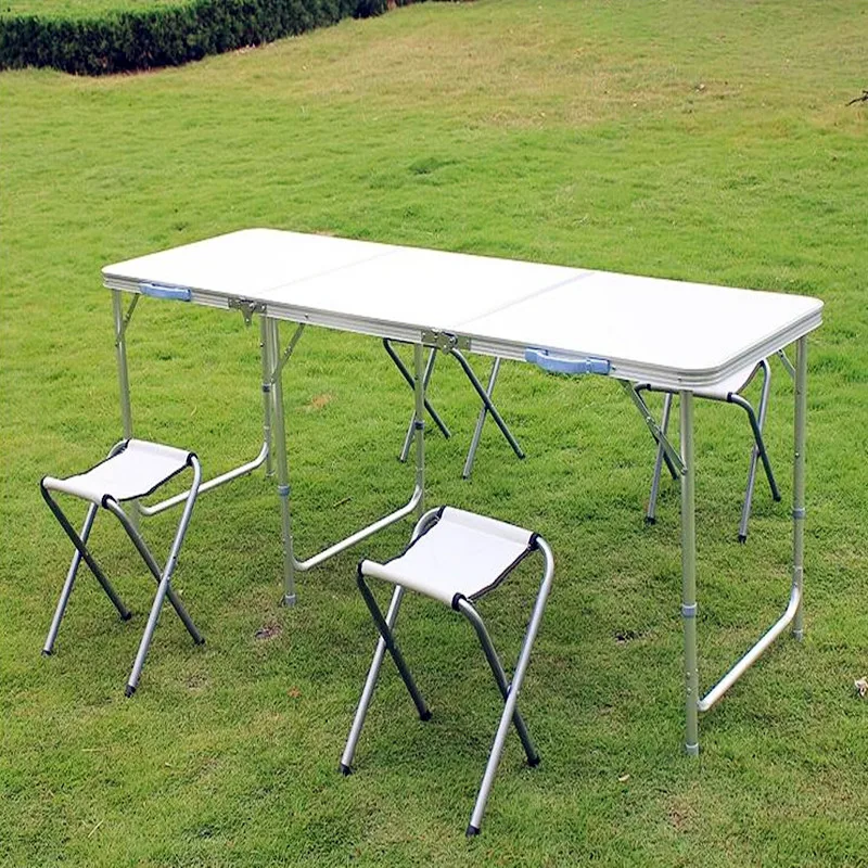 

Mueble Folding Dining Table Outdoor Aluminum Alloy Tables Loading 25kg with Umbrella Hole Dining Room Sets 180cm length