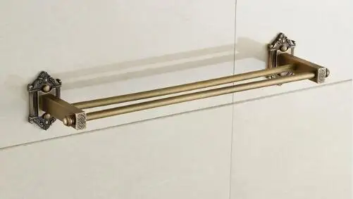 double towel bars Античная бронза аксессуары для ванной комнаты Европейский стиль твердая латунь аксессуары для ванной набор настенное крепление резные Товары для ванной комнаты - Цвет: double towel bars