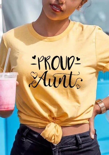 

Proud Aunt Letter Printed T-Shirt Stylish Casual Fashion Cotton Heart Aunt Tee Summer Unisex Tumble Hipster Trendy Outfits Tops