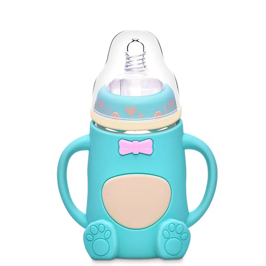 2019 NEW ARRIVAL Infant Baby Bottle Cute Feeding Glass Safe Silicone Milk With Handle Sippy Cup Gourde Enfant | Детская одежда и
