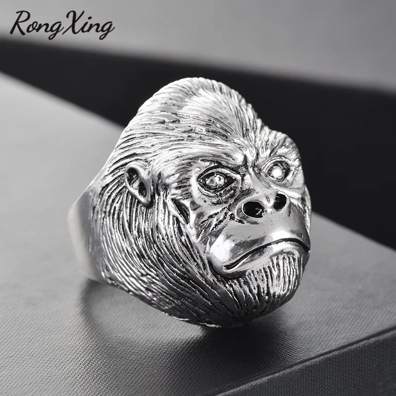 RongXing старинный панк креативный орангутанг кольца для мужчин модные ювелирные