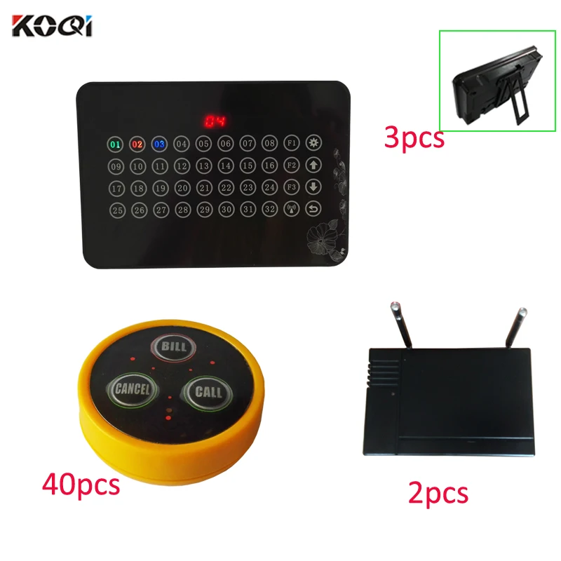 

Table Buzzer Bell System 433.92MHZ Wireless Call Waiter Button 3 display 40 bell 2 signal repeater