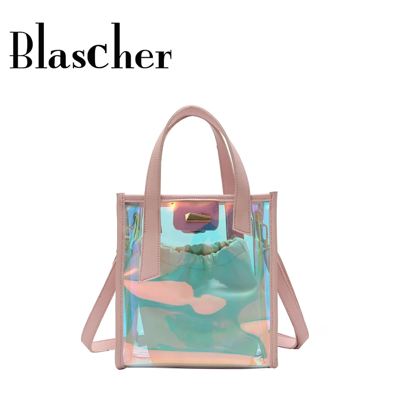 Blascher 2018 новые большие сумки лазерная прозрачный Для женщин сумка желе топ ручка