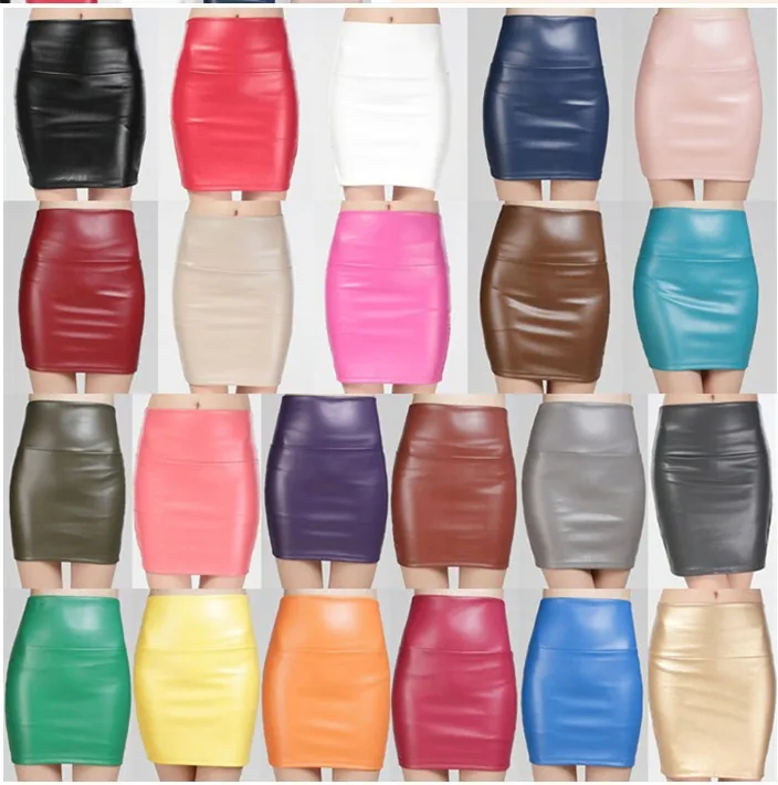 

2019 Lolita Hot Sale Solid Pencil None Above Knee, Mini Empire New Woman Skirt Pu Leather High Waist Bag Hip Candy Color Female