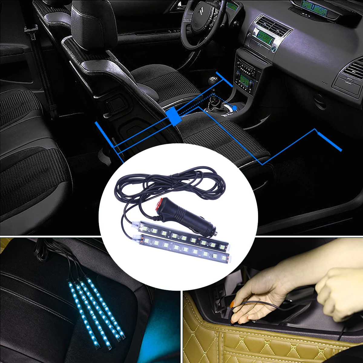 2*9 светодиодов для салона автомобиля неоновая красочная атмосферная