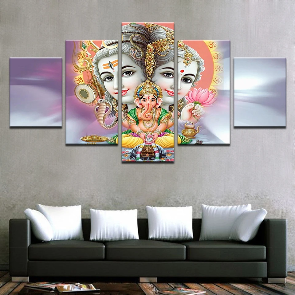 

Abstract Paintings Mahesvara Posters 5 Pieces Canvas India God Shiva Wall Art Pictures Home Decor Living Room HD Printed Framed