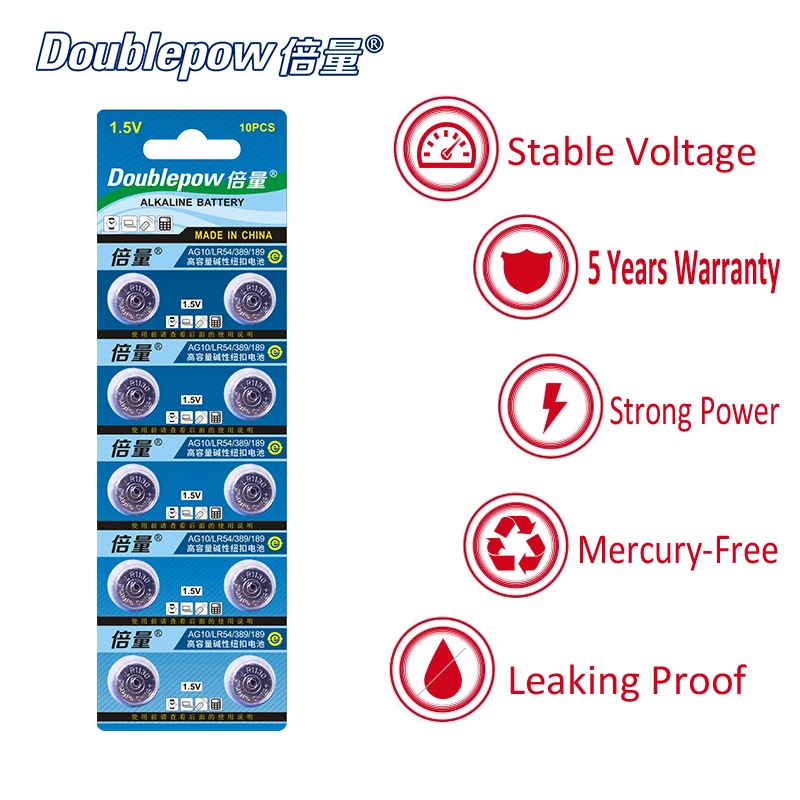 Quality 10pcs/1 Cards Doublepow DP-LR1130 1.5V Lithium Button Cell Battery Coin AG10.LR54.389.189 OEM is acceptable | Электроника