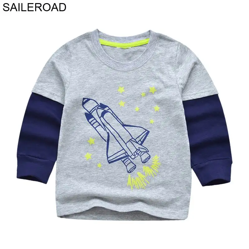 SAILEROAD Мультфильм Ракета Дети Мальчики Футболка с длинным рукавом Осень Мальчики Топы Детские футболки Детская одежда для маленького мальчика