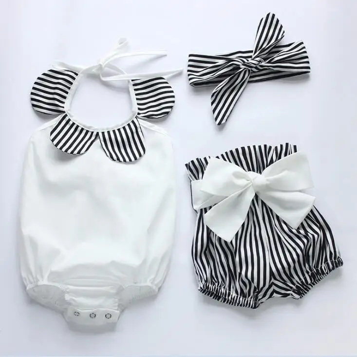 3 шт. детский летний комбинезон с бантом и лепестковым воротником|Комплекты