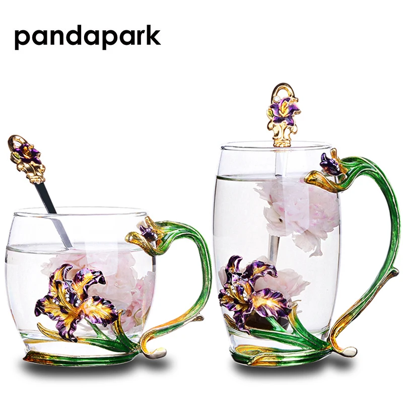 Pandapark креативный Роскошный Зеленый Эмалированный стеклянный цветочный чайный