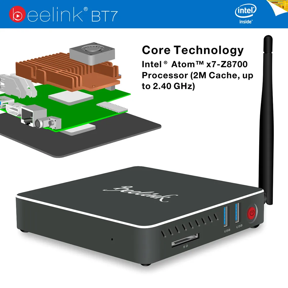 Beelink BT7 Умные Окна 10 TV Box 4 К ГБ 320 Intel Atom X7 Z8700 Mini PC BT 4.0 Wifi 2.4 Г/5.8 Г UHD Media Player Set Top