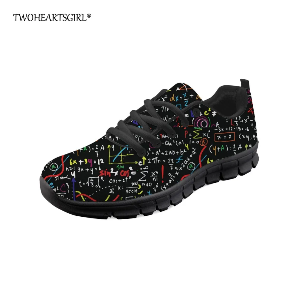 

Twoheartsgirl Black Math Formula Print Mesh Sneaker Casual Men's Lace Up Vulcanized Shoes Breathable Male Flat Mesh Shoes