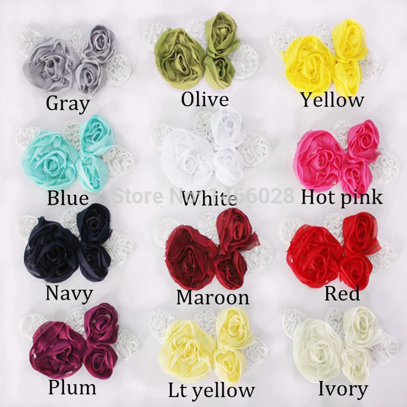 60 pcs /lot , 2.5'' , shabby chiffon flowers , silver leaf chiffon flowers , chiffon rose flowers