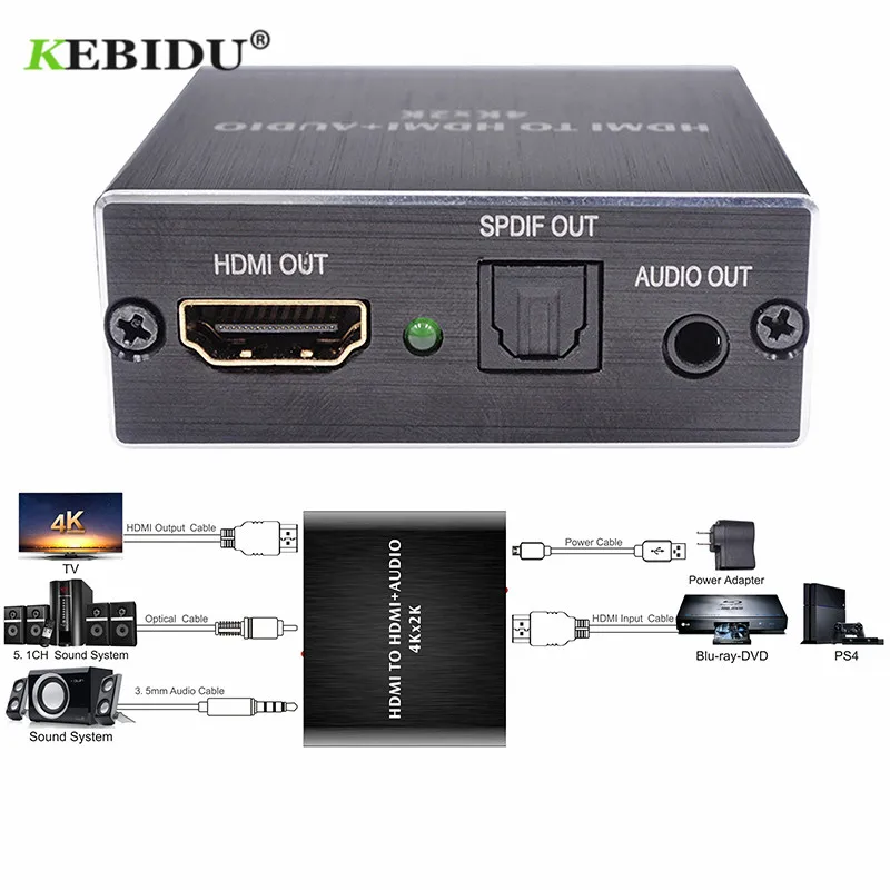 Kebidu аудио экстрактор оптический TOSLINK Spdif + 3 5 мм стерео конвертер HDMI совместимый