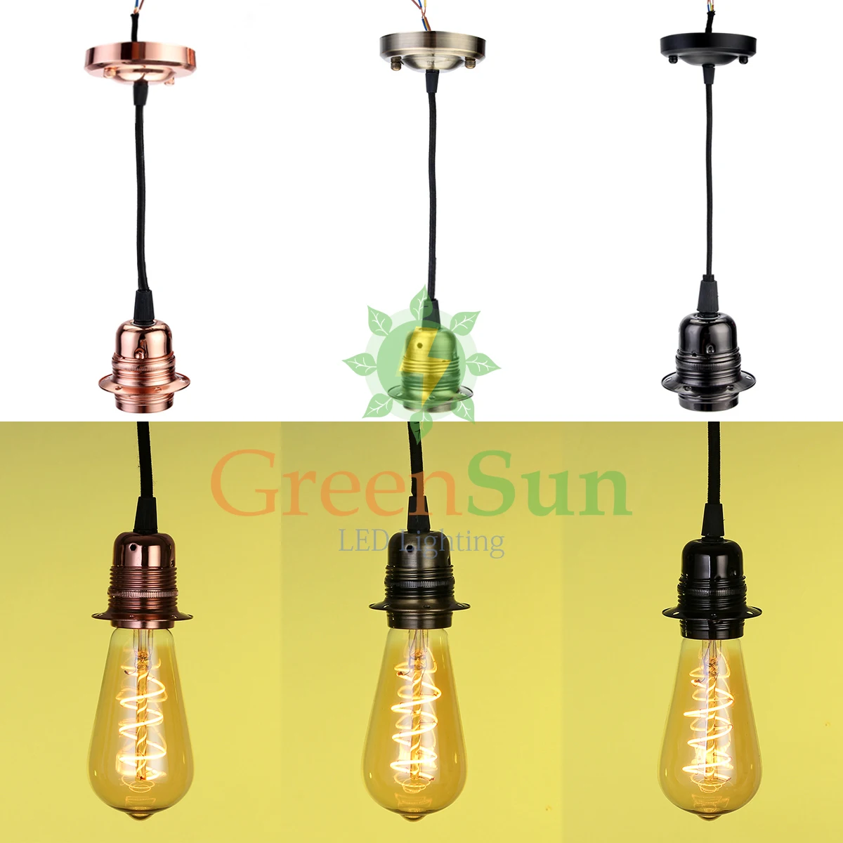 GreenSun 5 шт. перламутровый Черный E27 ретро светильник держатель подвесной шнур