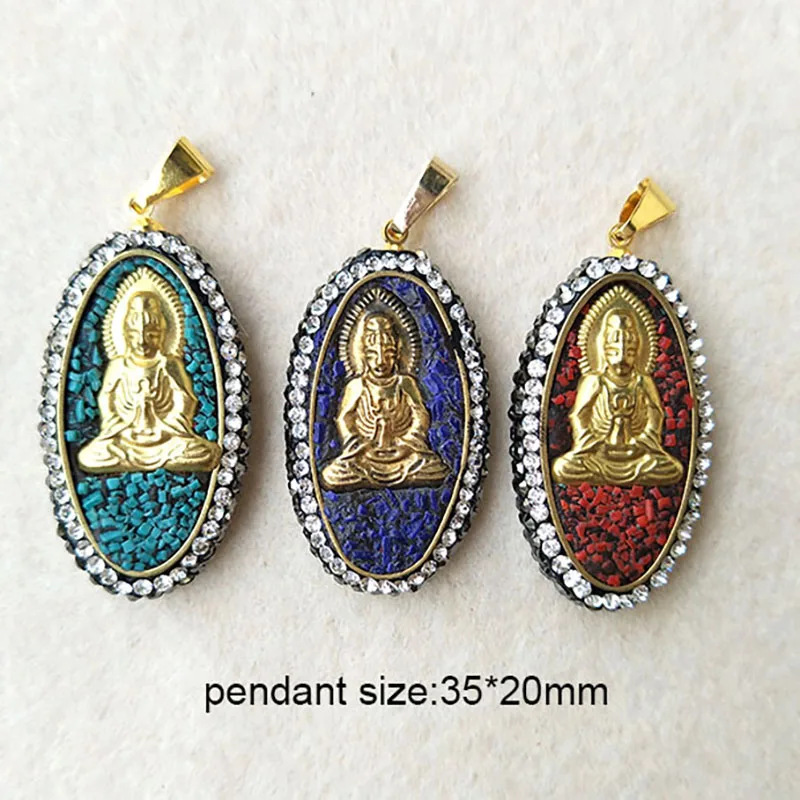 

6pcs oval-shaped quartz Pave Rhinestone Crystal copper Buddha pendant For DIY Making Bracelet necklace Jewelry P164