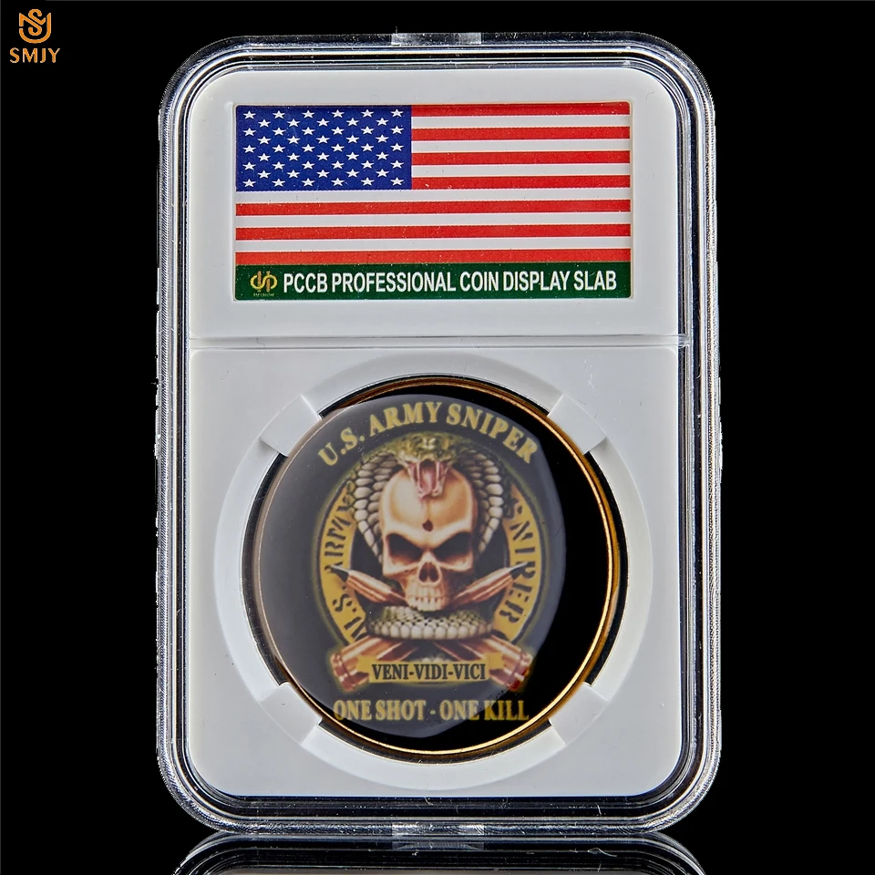 

US Army Sniper One Shot-One Kill Gold Military Challenge Coin Country Duty Honor Collectibles Coins Original W/PCCB Holder